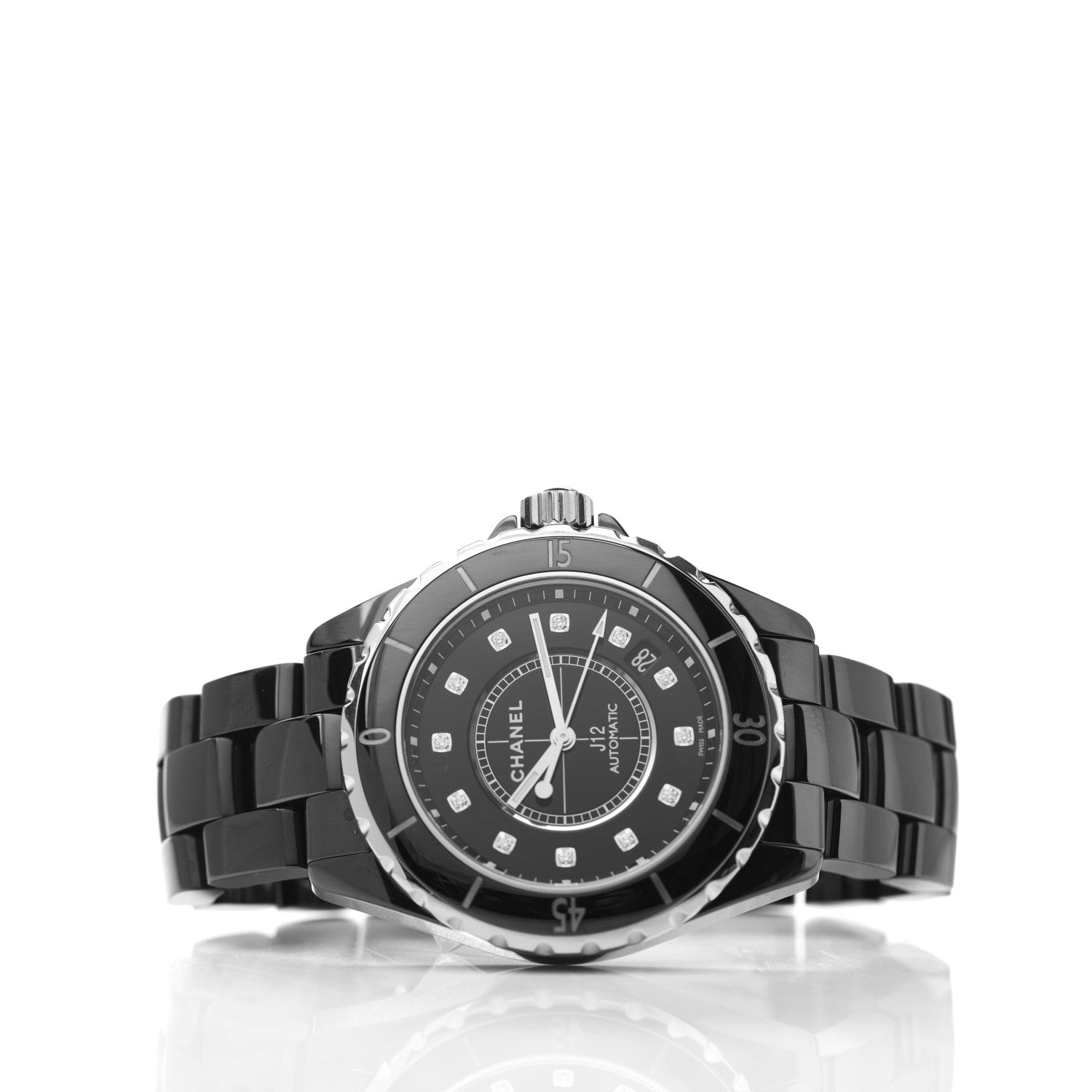 Chanel Stainless Steel Ceramic Diamond 38mm J12 Automatic Watch Black 2 of 5