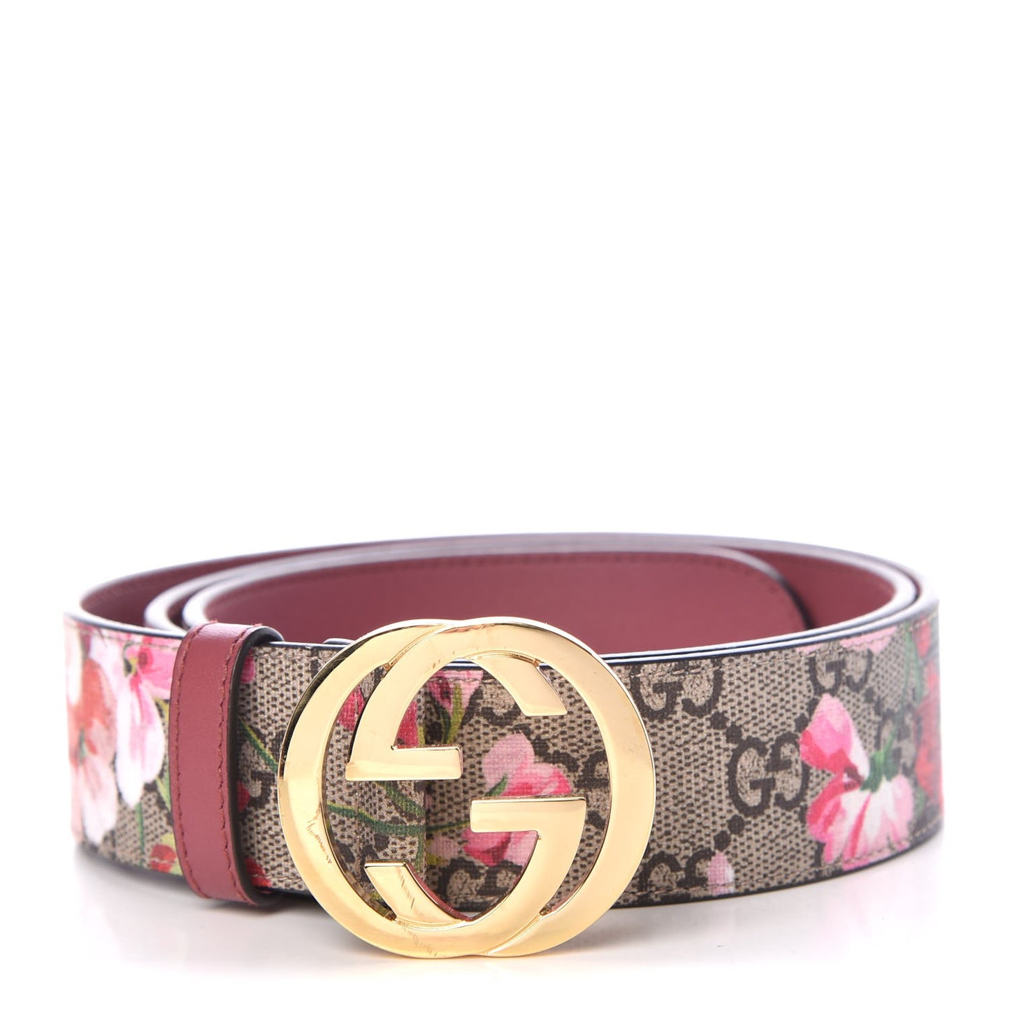 GG Supreme Monogram Blooms Moon Calfskin Interlocking G 37mm Belt 90 36 Beige Ebony Multicolor Dry Rose