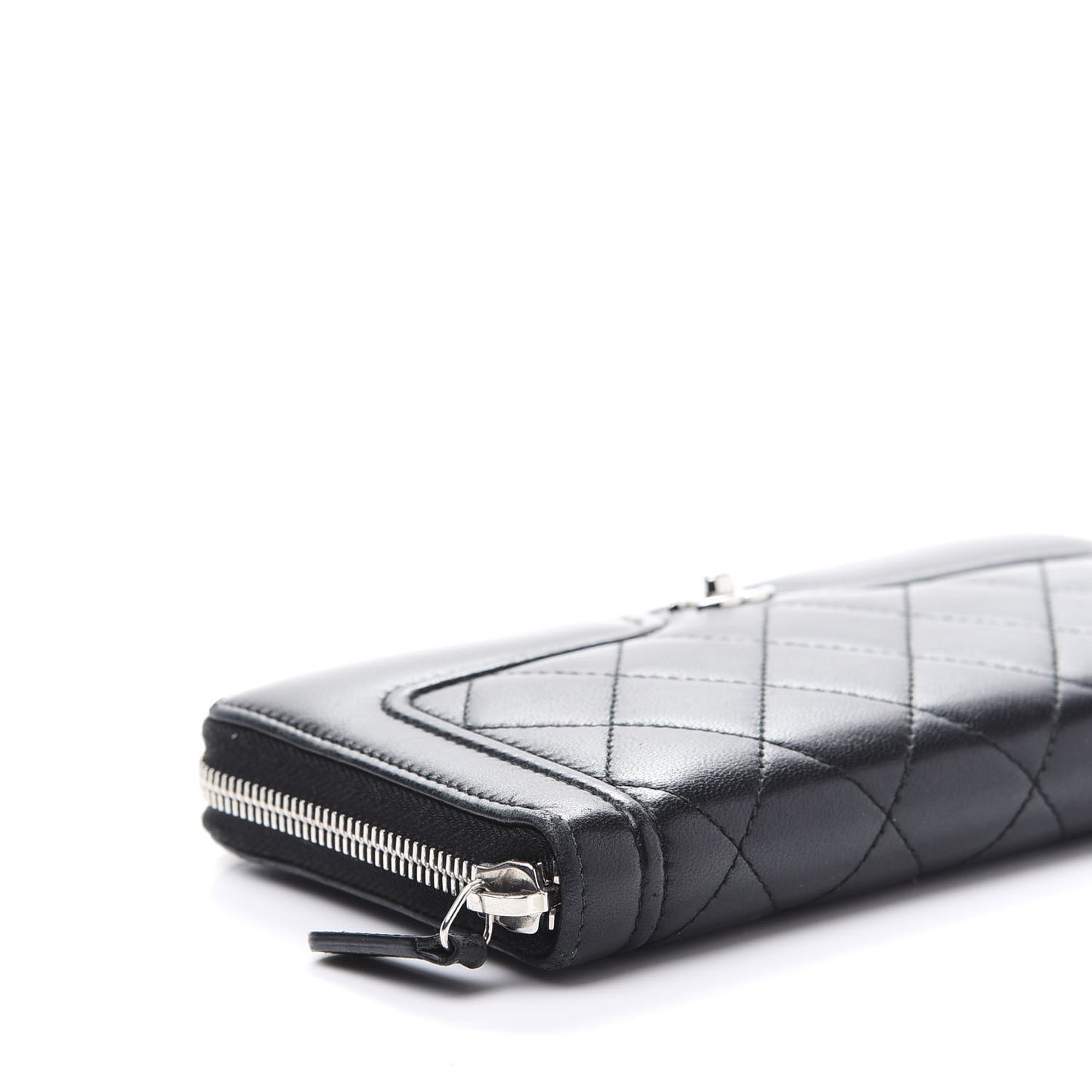 Lambskin Quilted Zip Around Wallet Black