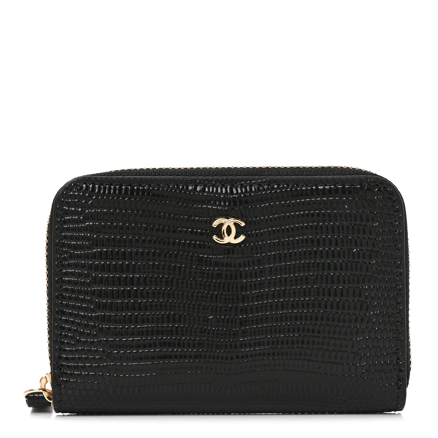 Calfskin Lizard Embossed Crococo Coin Purse Black