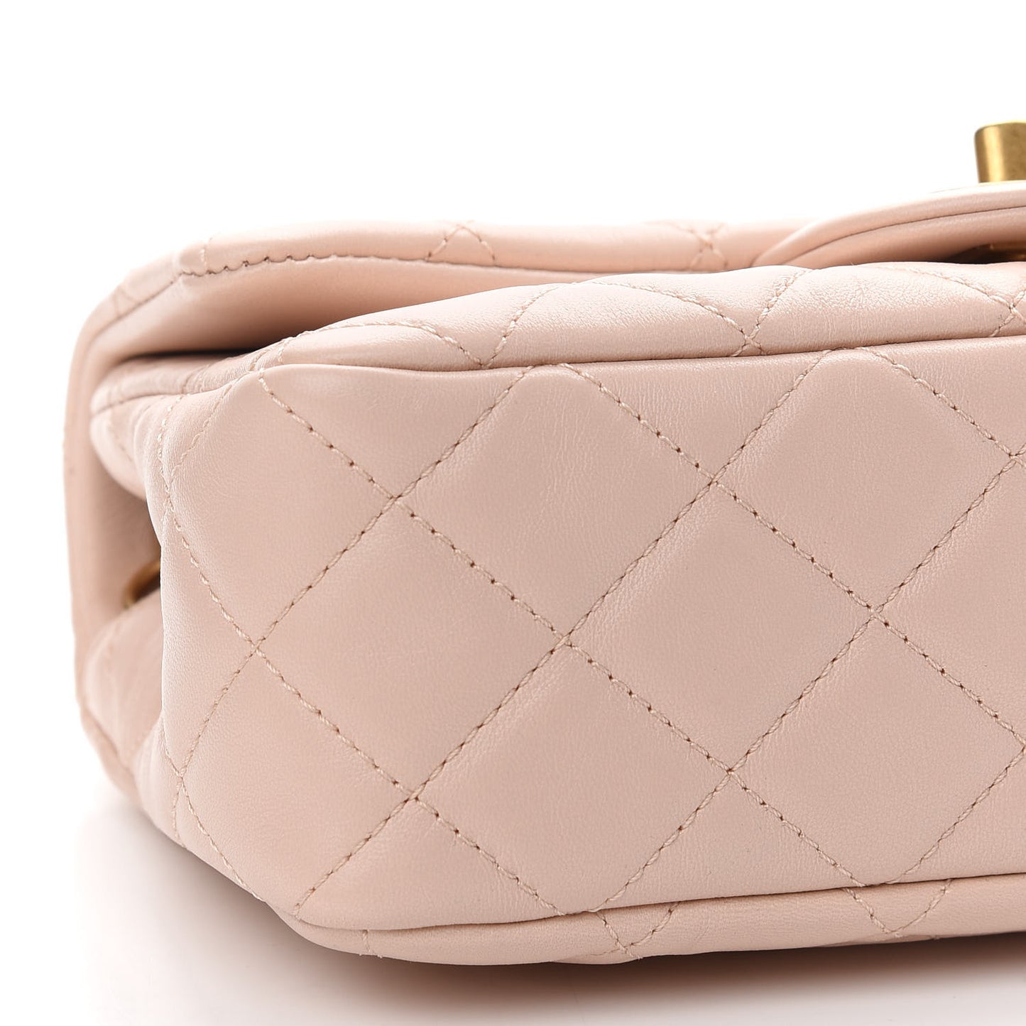 Lambskin Quilted Mini Rectangular Pearl Crush Flap Light Beige