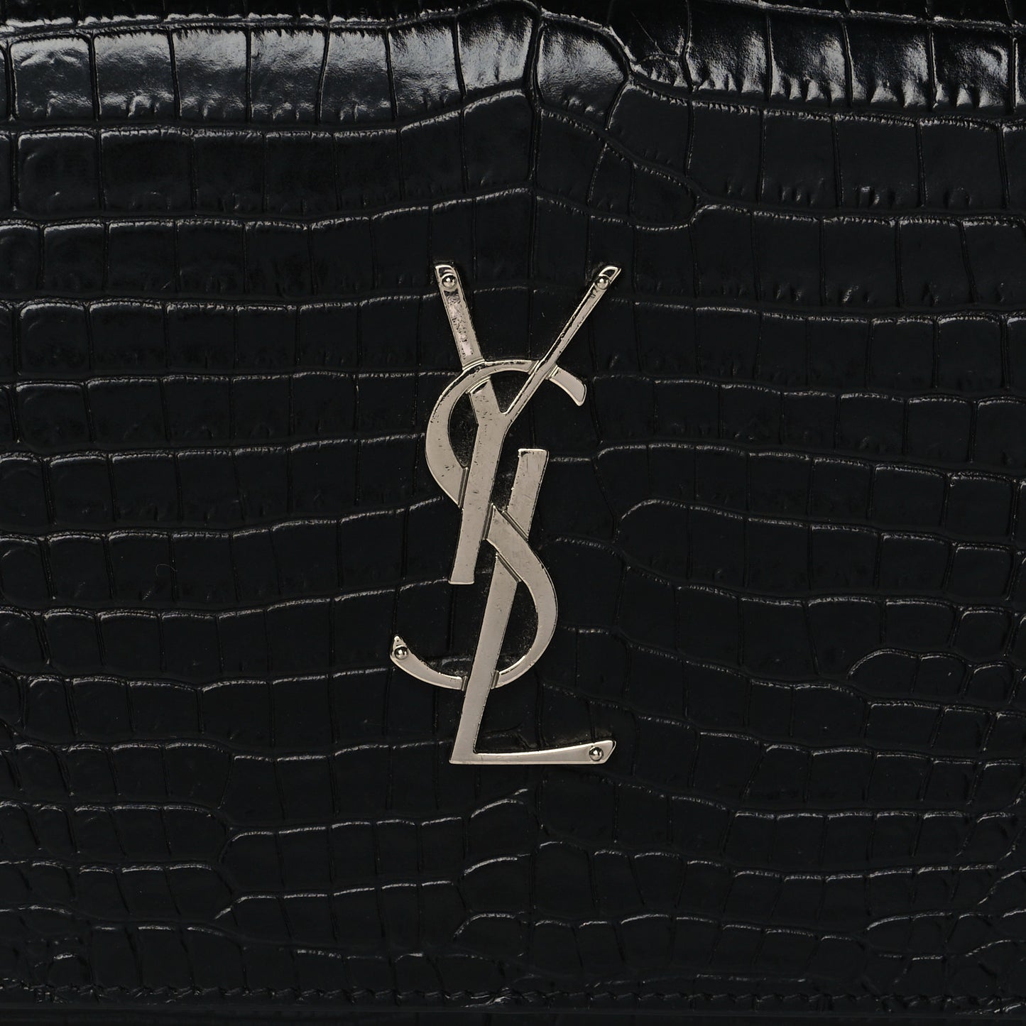 Calfskin Crocodile Embossed Monogram Chain Wallet Black