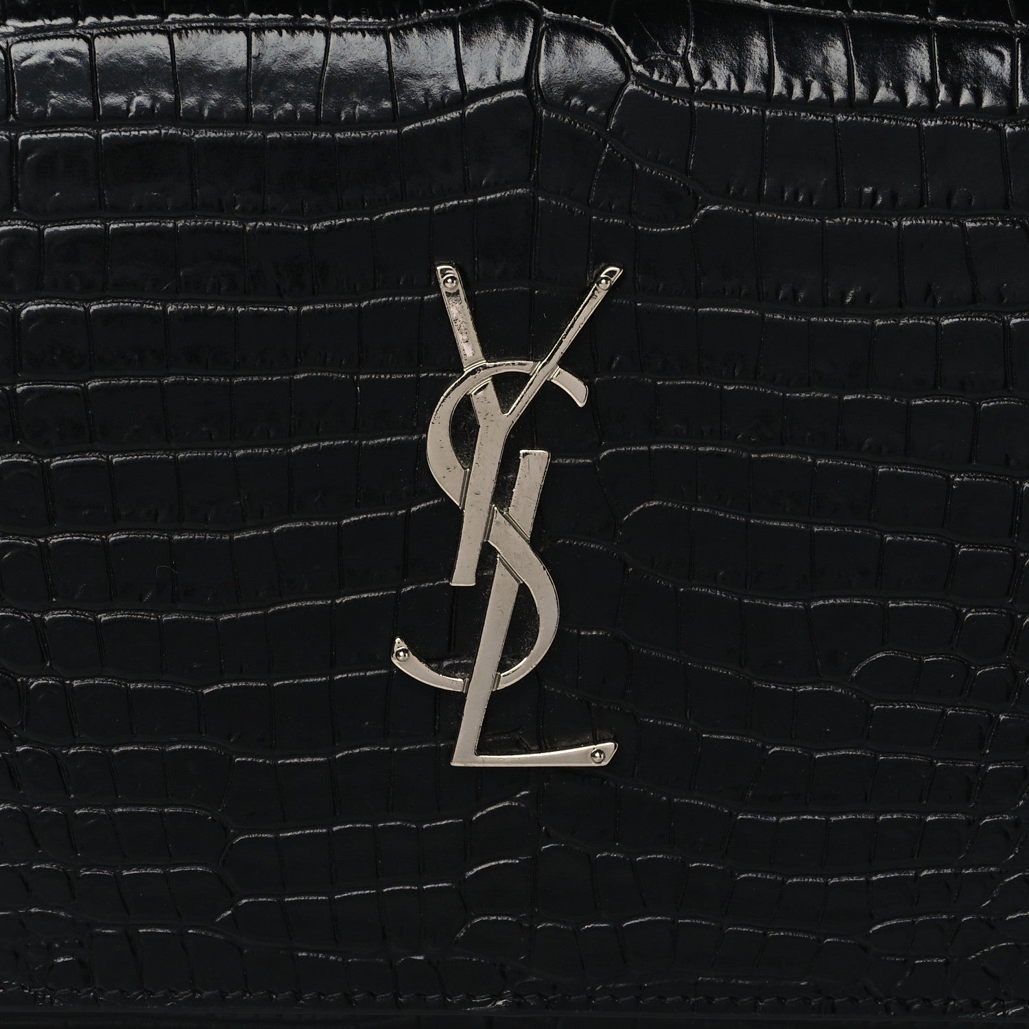 Saint Laurent Calfskin Crocodile Embossed Monogram Chain Wallet Black 7 of 10