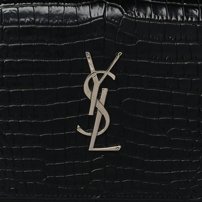 Saint Laurent Calfskin Crocodile Embossed Monogram Chain Wallet Black 7 of 10