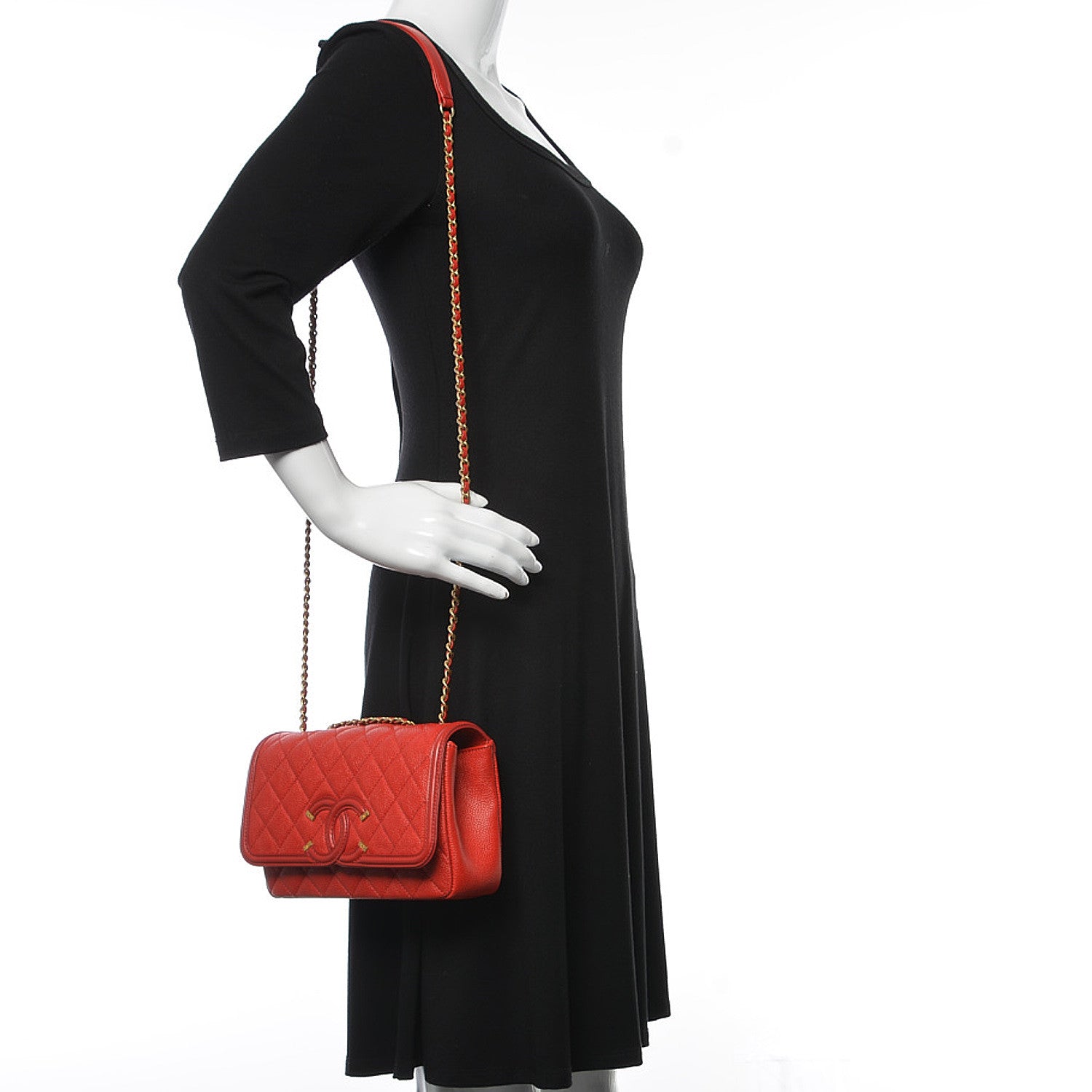 Chanel Caviar Quilted Small CC Filigree Flap Red 2 of 13