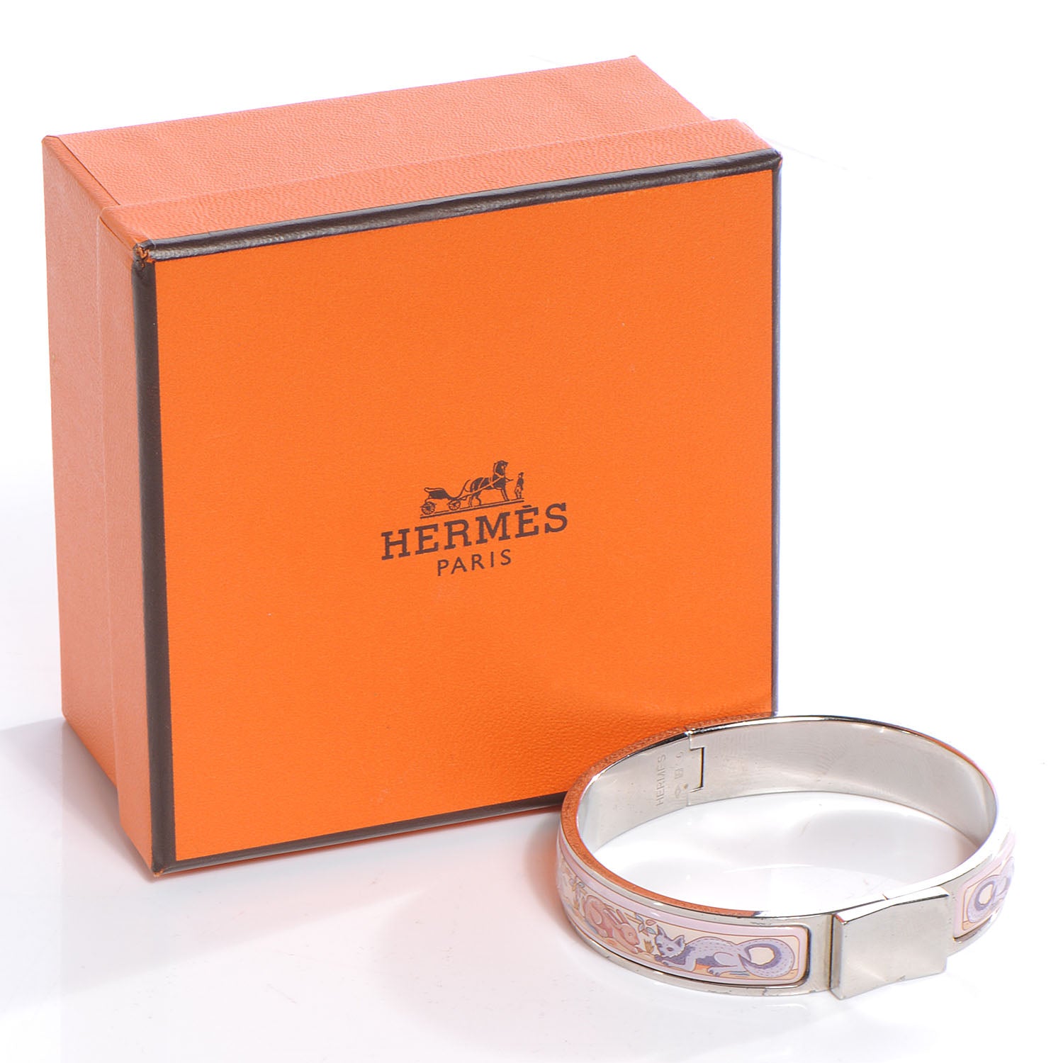 Hermes Enamel Printed Narrow Forest Animals Bracelet 62 Pink 6 of 6