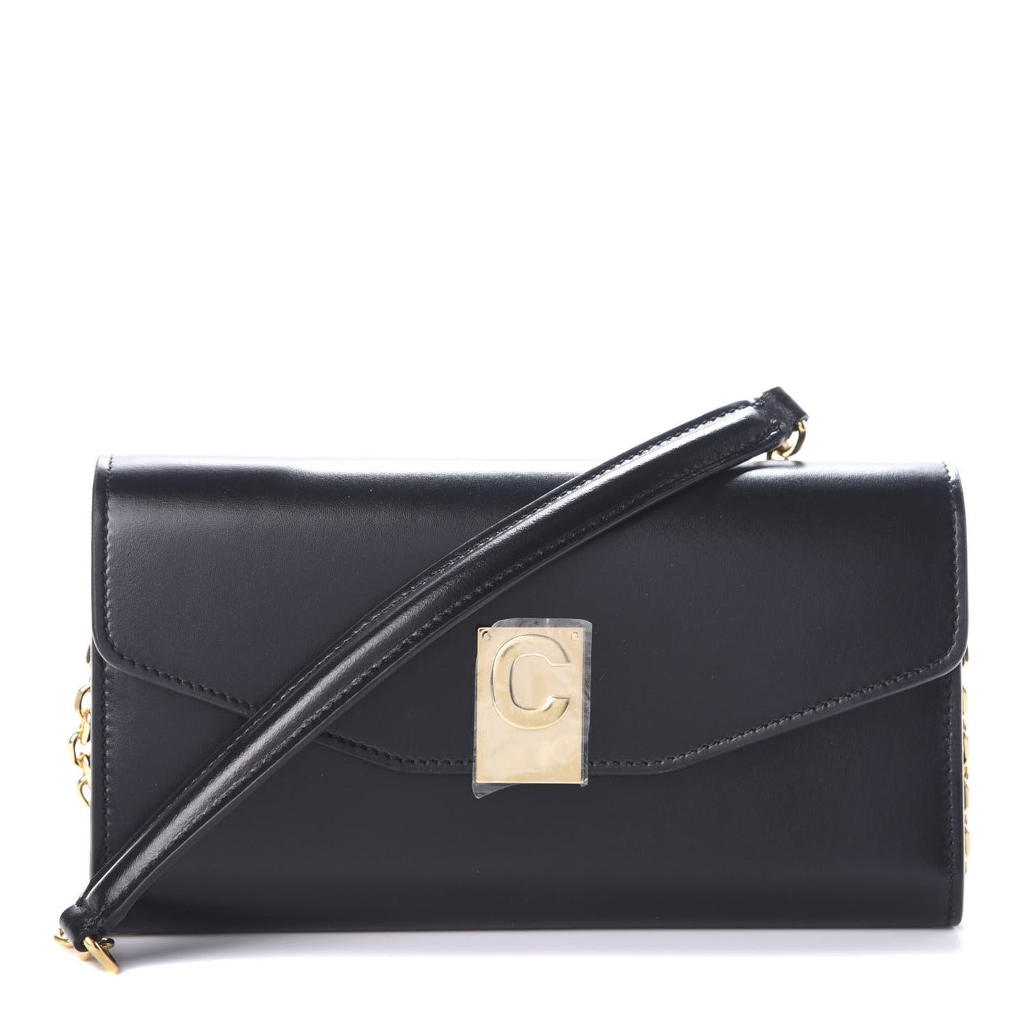 Shiny Smooth Calfskin C Wallet On Chain Bag Black