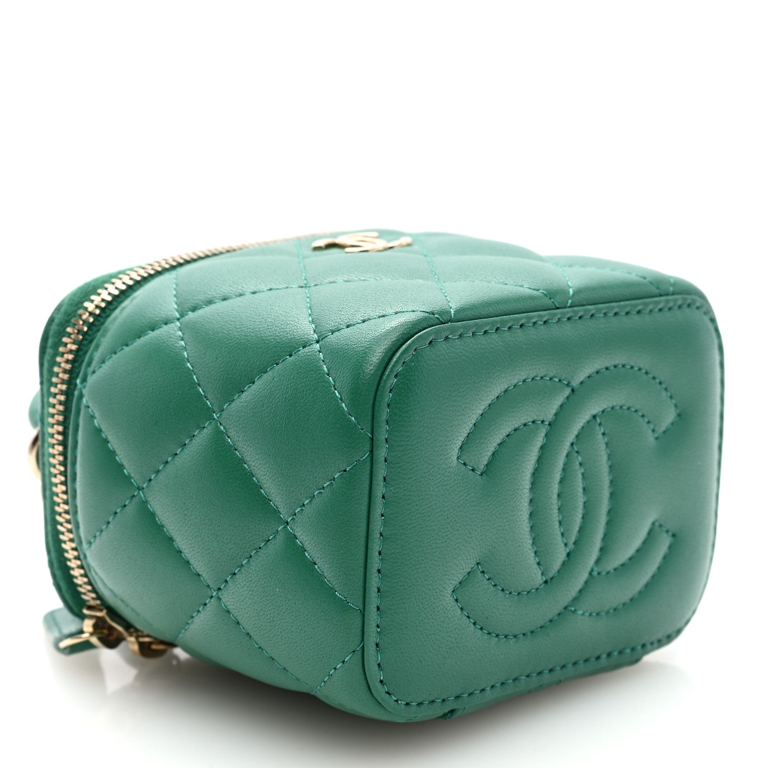 Chanel Lambskin Quilted Top Handle Mini Vanity Case With Chain Green 4 of 11