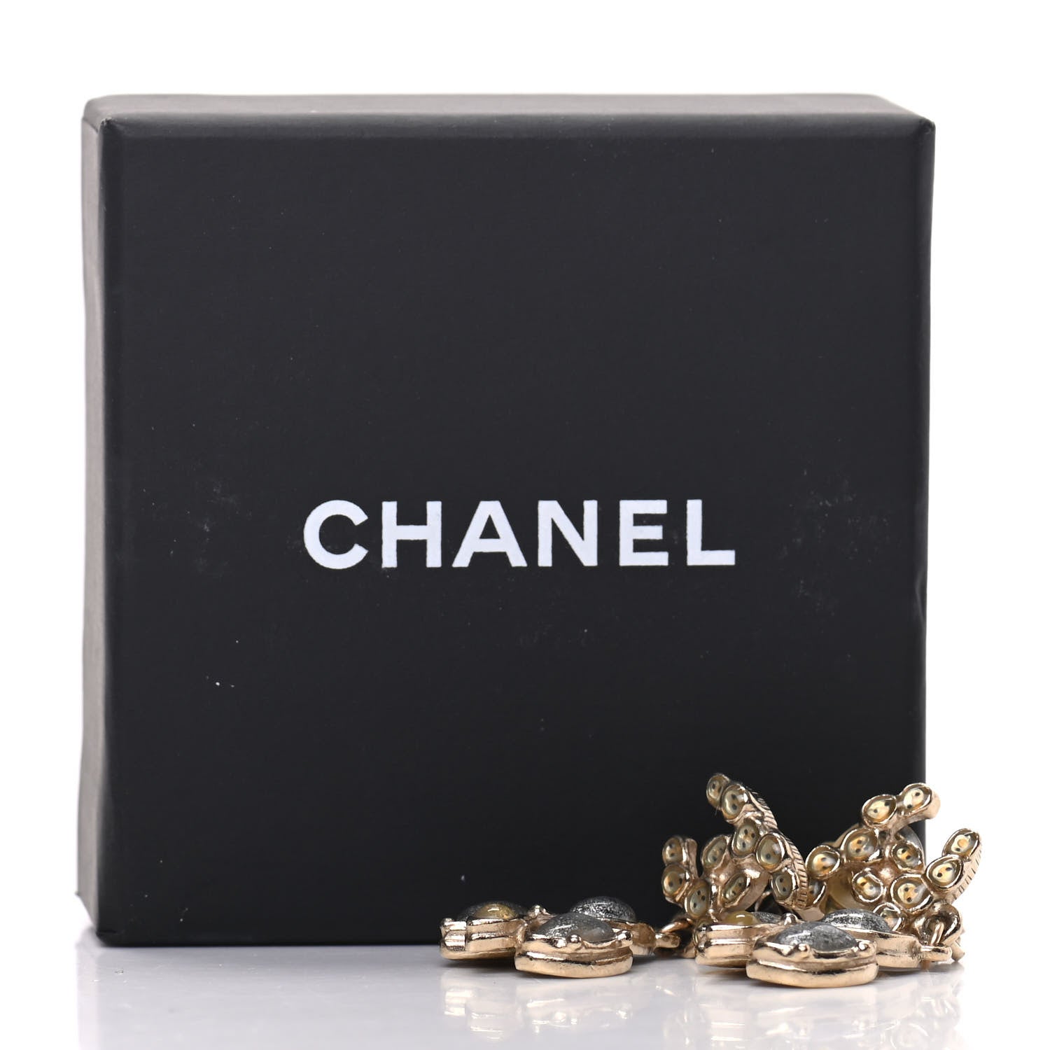 Chanel Resin CC Drop Clip On Earrings Grey Gold 5 of 5