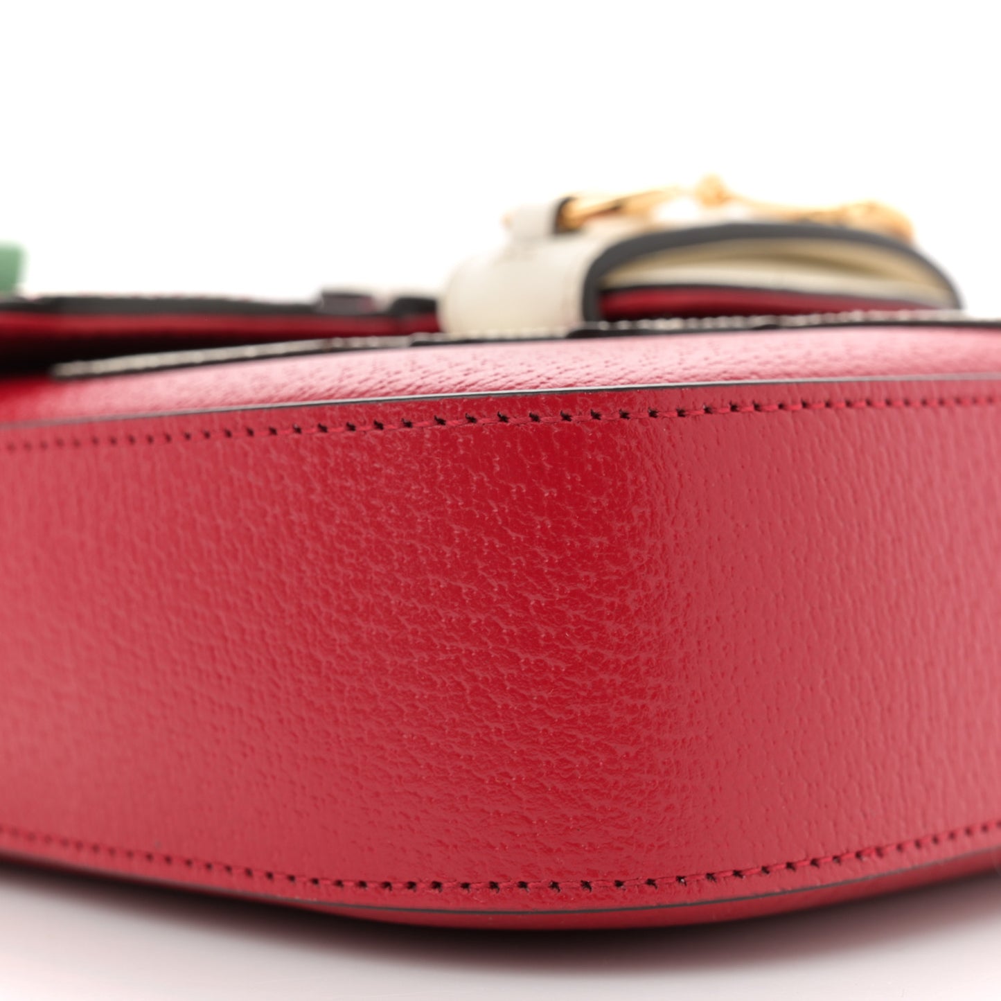 X ADIDAS Textured Dollar Calfskin Web Trefoil Mini Horsebit 1955 Shoulder Bag Hibiscus Red Off White
