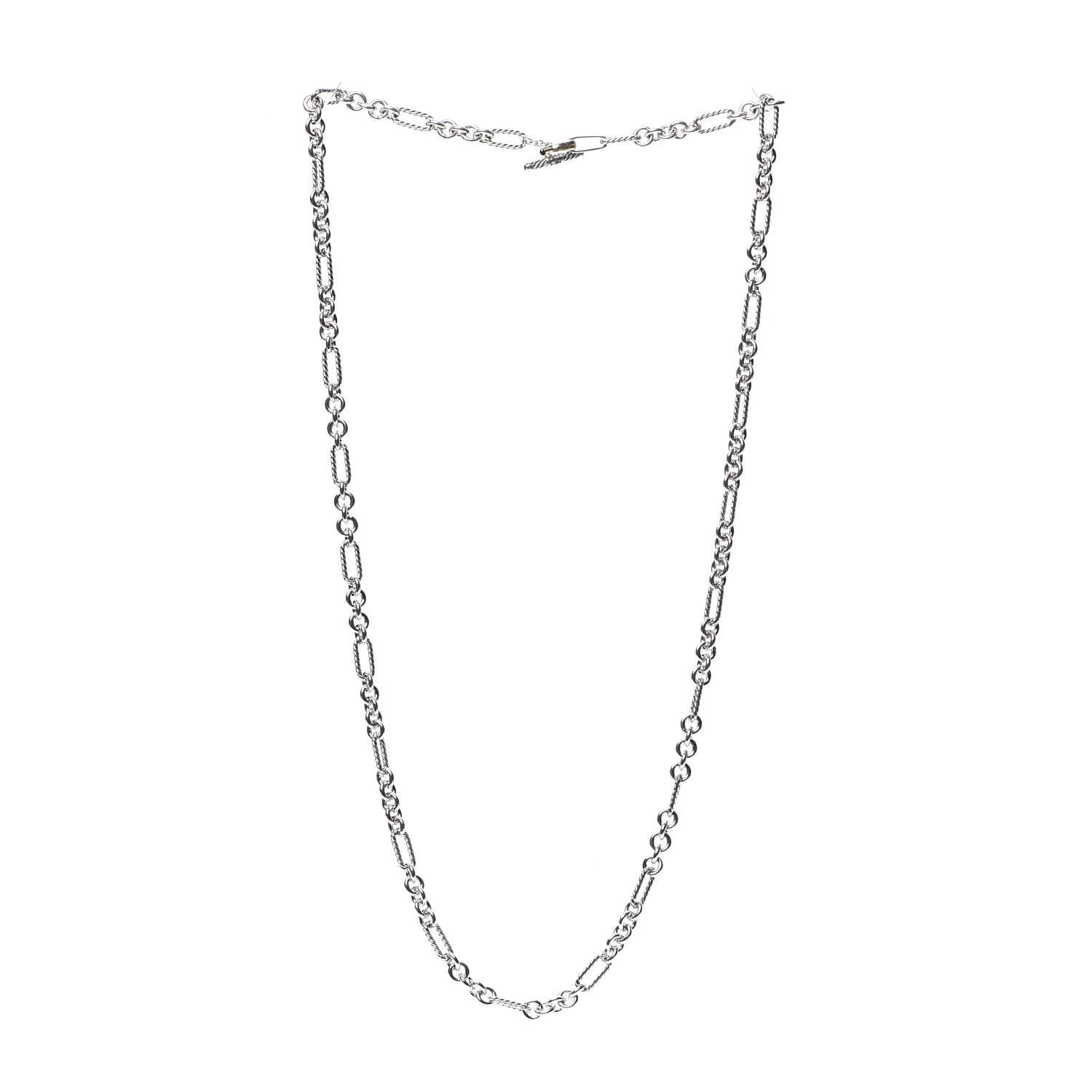David Yurman Sterling Silver 18K Yellow Gold Figaro Chain Link Necklace 3 of 5