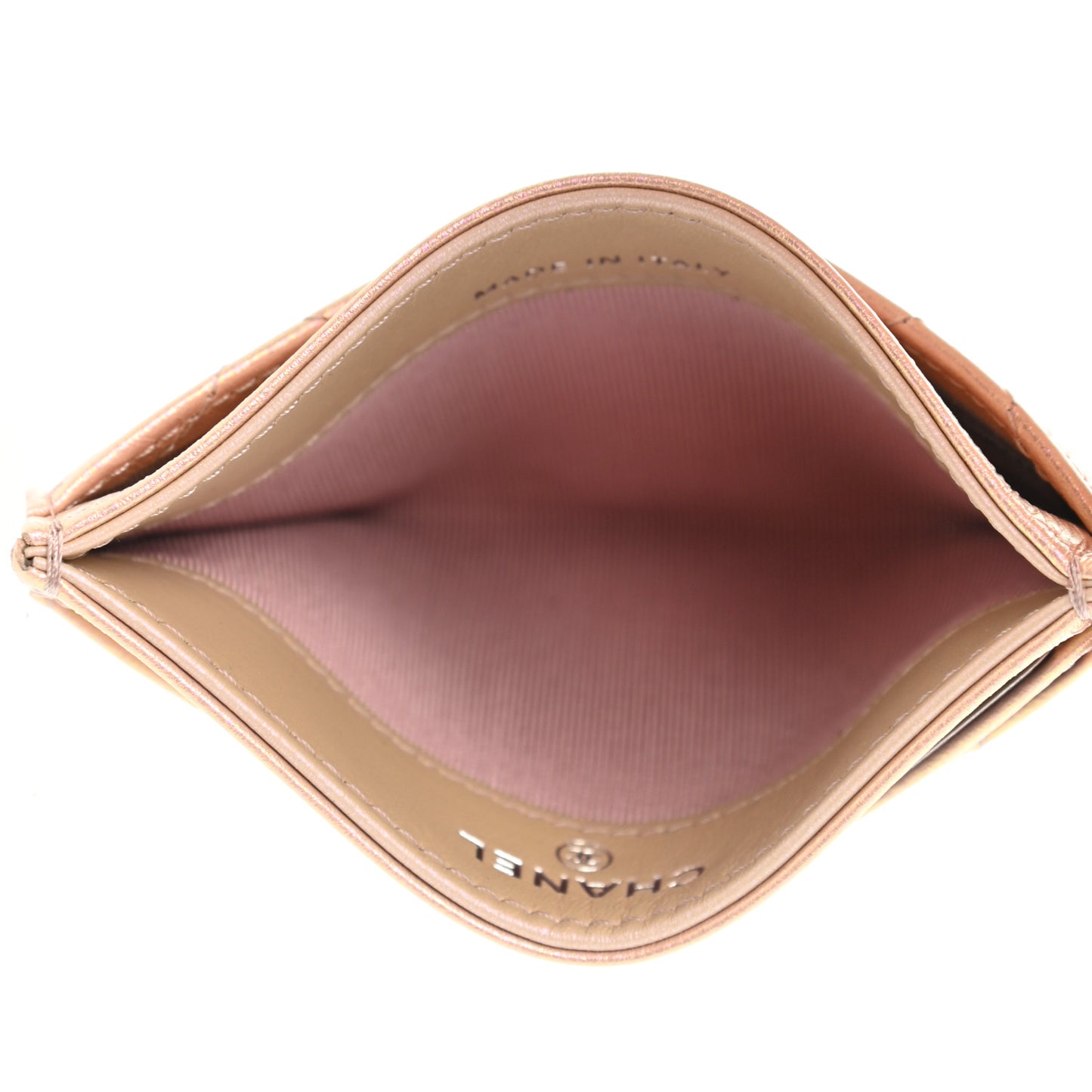 Iridescent Calfskin Quilted Card Holder Pink