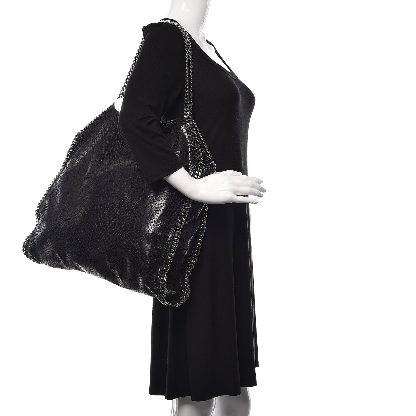 Snakeskin Effect Big Falabella Tote Black