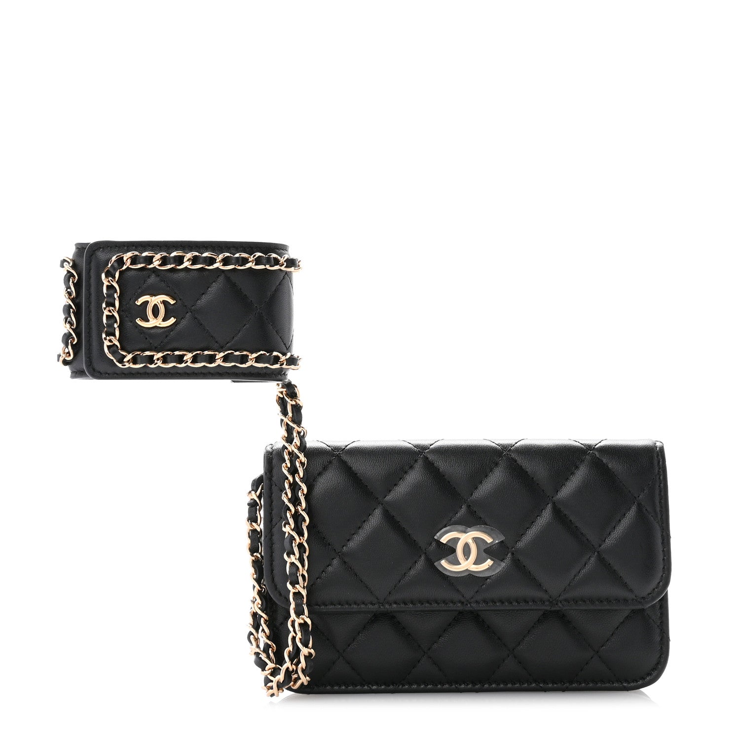 Chanel Lambskin Quilted Flap Card Holder With Cuff Black 1 of 10