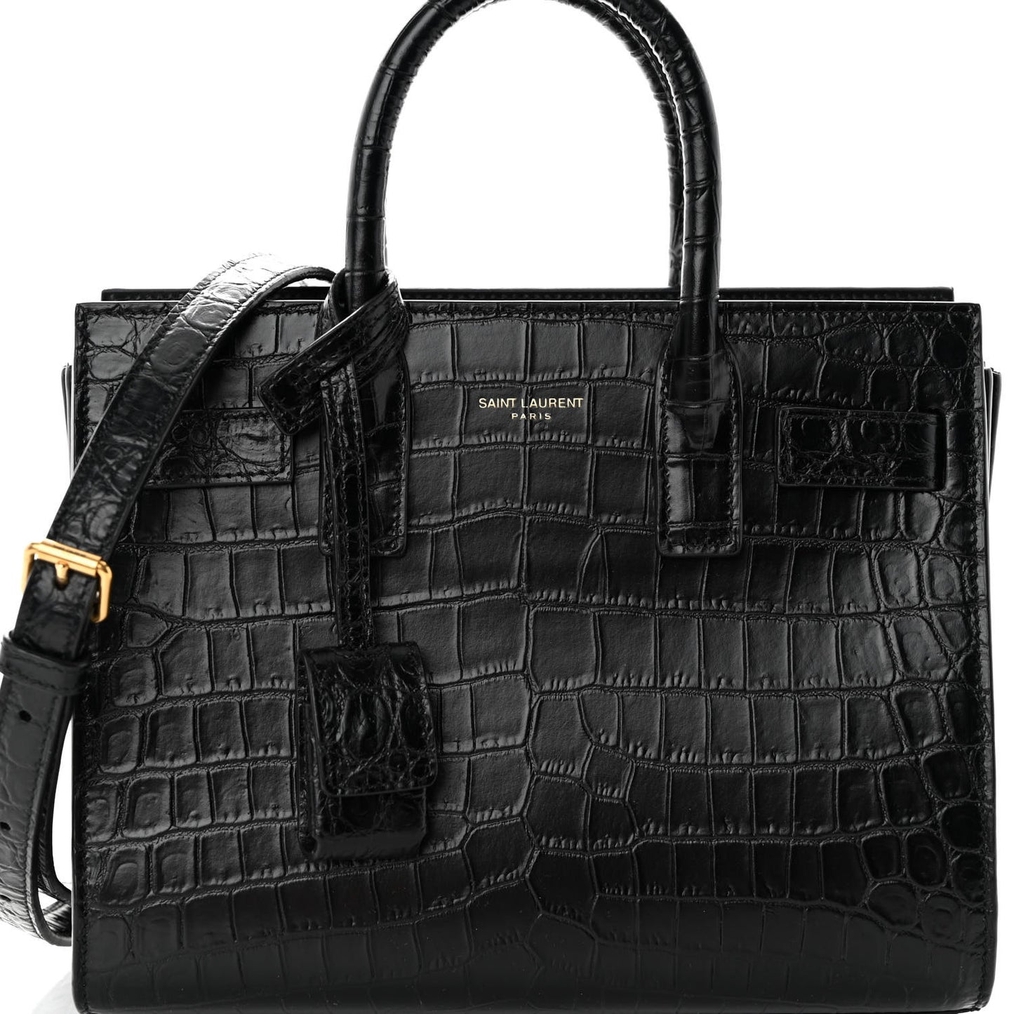 Calfskin Crocodile Embossed Nano Sac De Jour Black