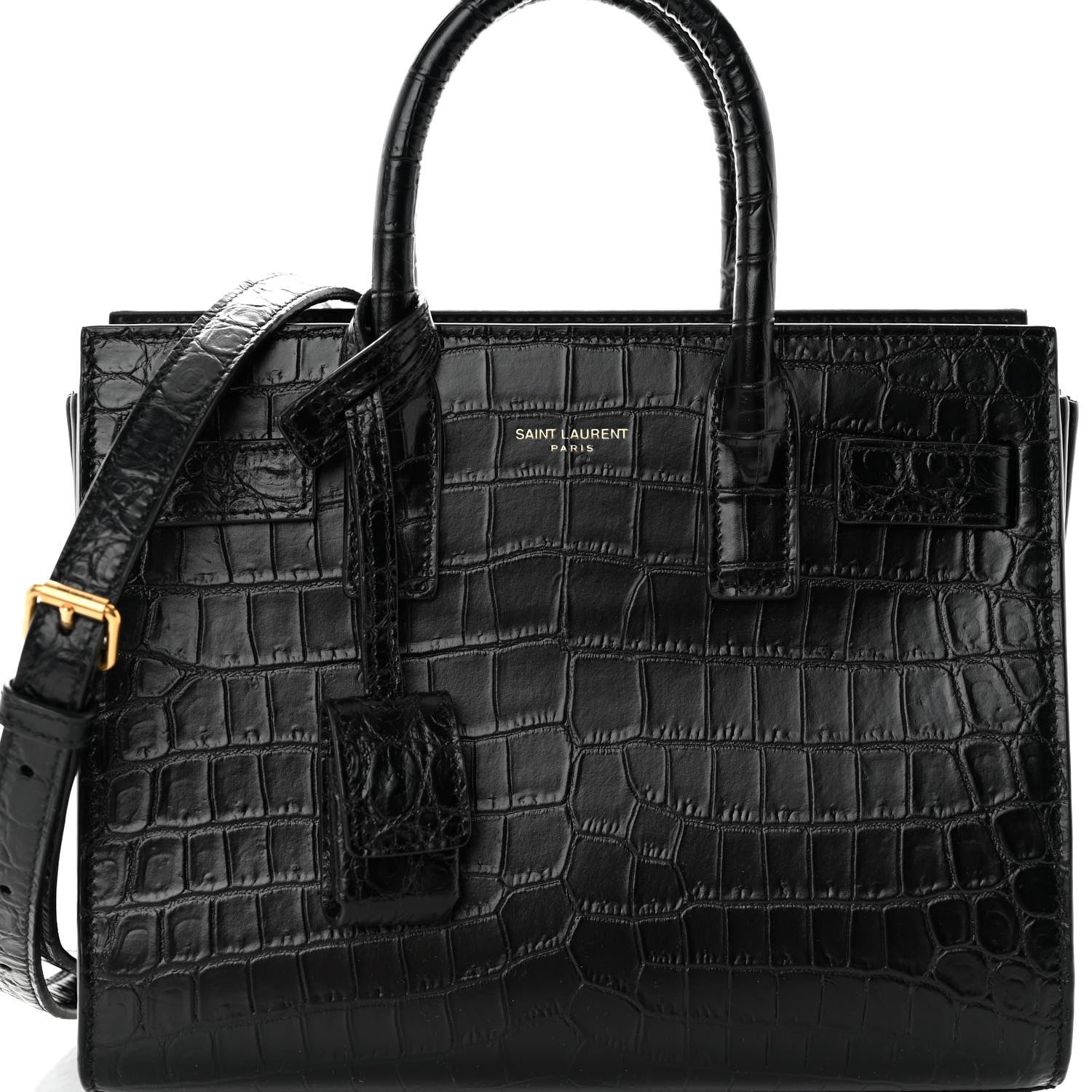 Saint Laurent Calfskin Crocodile Embossed Nano Sac De Jour Black 8 of 10