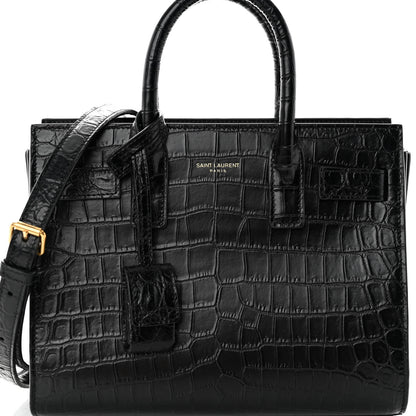 Saint Laurent Calfskin Crocodile Embossed Nano Sac De Jour Black 8 of 10
