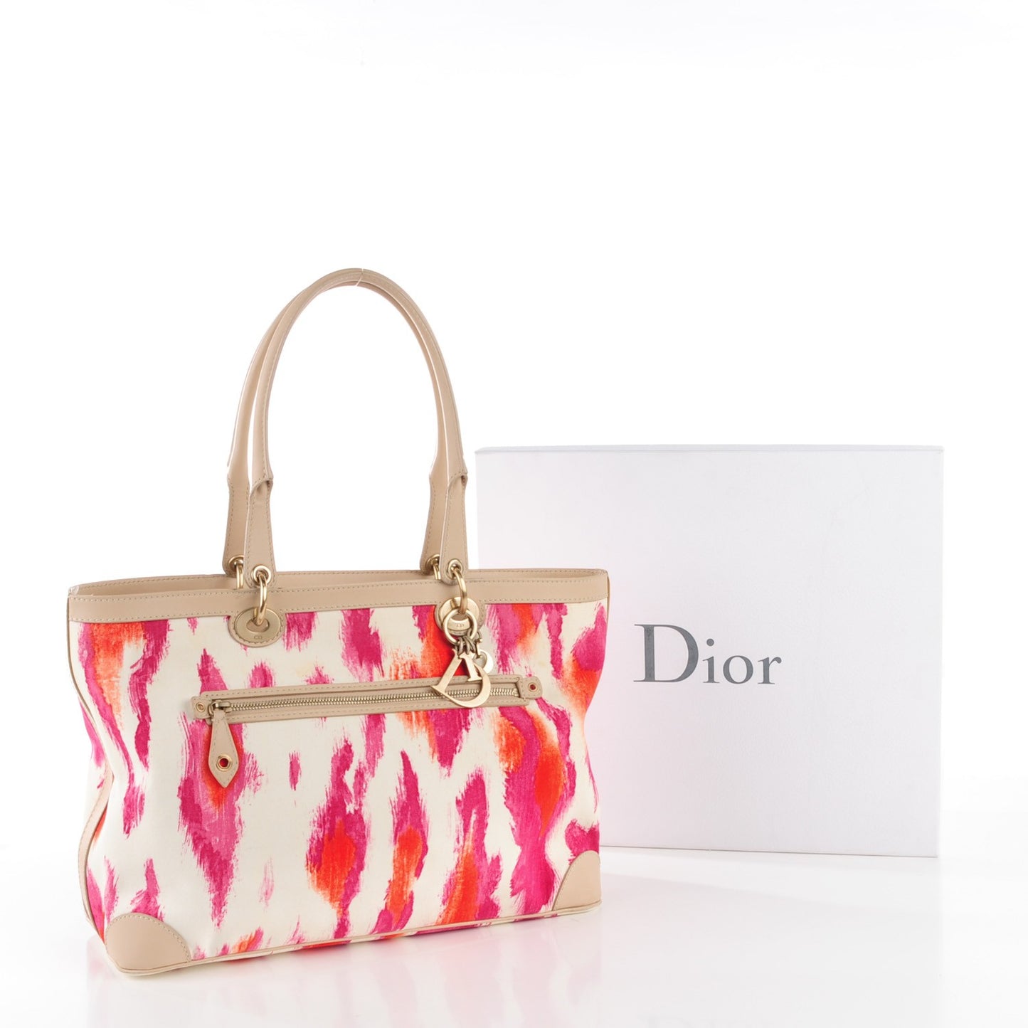 Calfskin Canvas Printed Saint Tropez Tote Medium Beige
