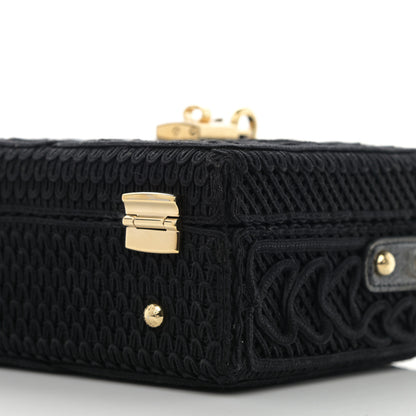 Dolce & Gabbana Cotton Calfskin Crocodile Embossed Cordonetto Lace Embroidered Box Shoulder Bag Black 9 of 9