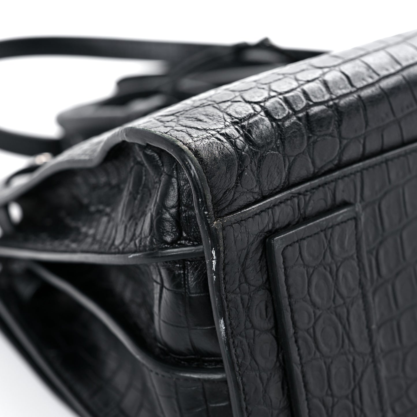 Calfskin Crocodile Embossed Small Supple Sac de Jour Black