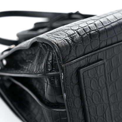 Saint Laurent Calfskin Crocodile Embossed Small Supple Sac de Jour Black 8 of 19