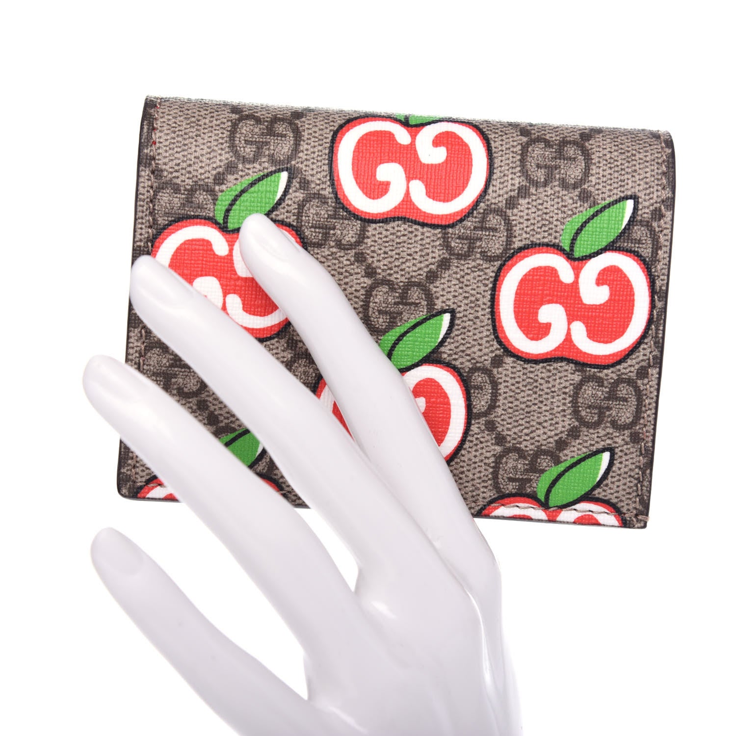 Gucci GG Supreme Monogram Apple Card Case Wallet Beige Multicolor Lobster Red 2 of 8