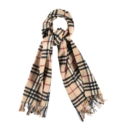 Burberry Cashmere Vintage Check Fringe Scarf Beige 1 of 3