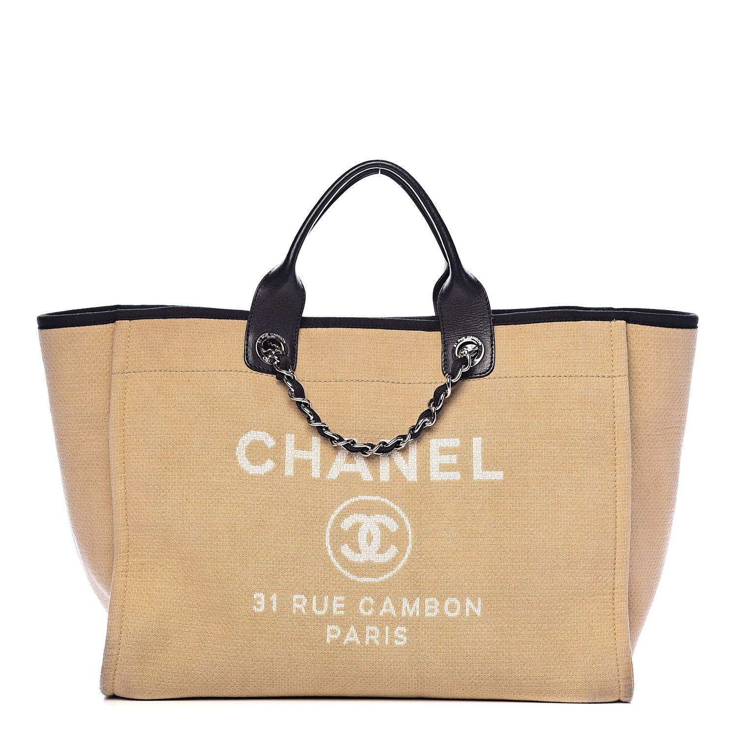 Chanel Canvas Large Deauville Tote Beige Black 1 of 14