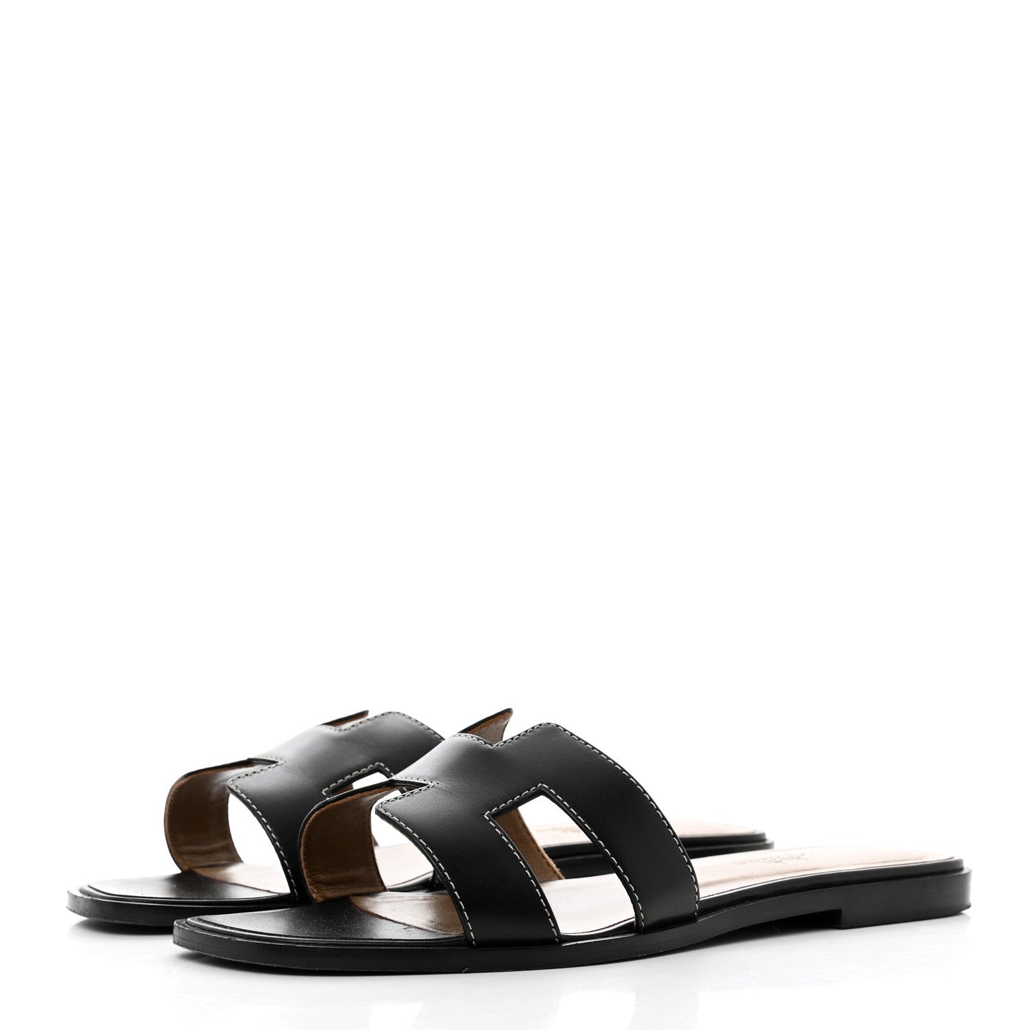 Hermes Box Calfskin Oran Sandals 37.5 Black 3 of 9