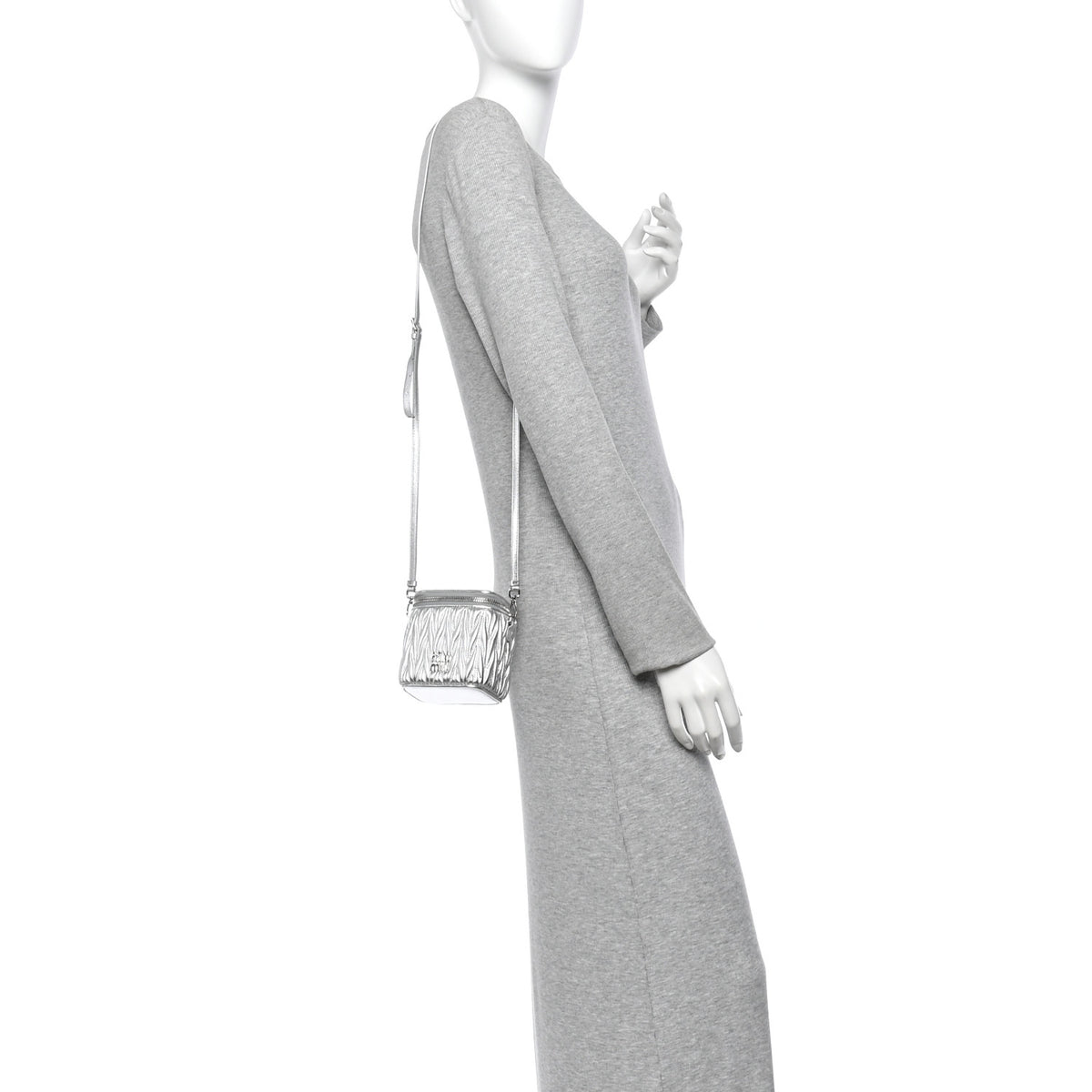 Miu Miu Metallic  Nappa Matelasse Micro Vanity Case Silver 2 of 13