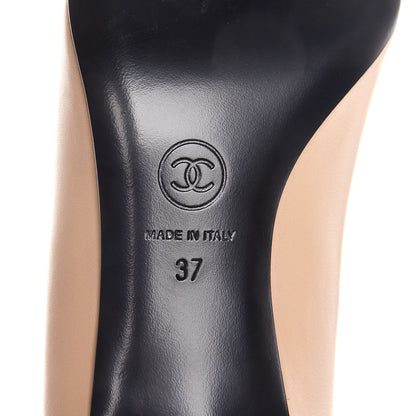Chanel Lambskin Bow Pointed Toe Pumps 37 Beige Black 7 of 11