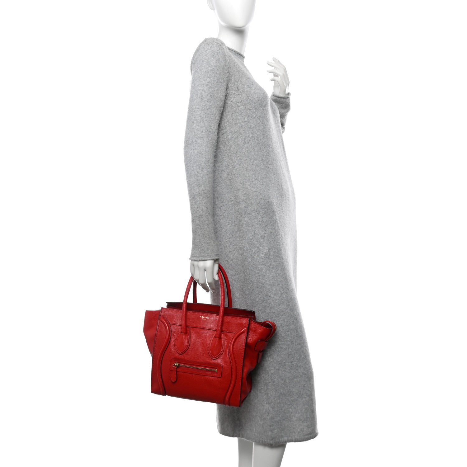 Celine Drummed Calfskin Micro Luggage Red 2 of 14