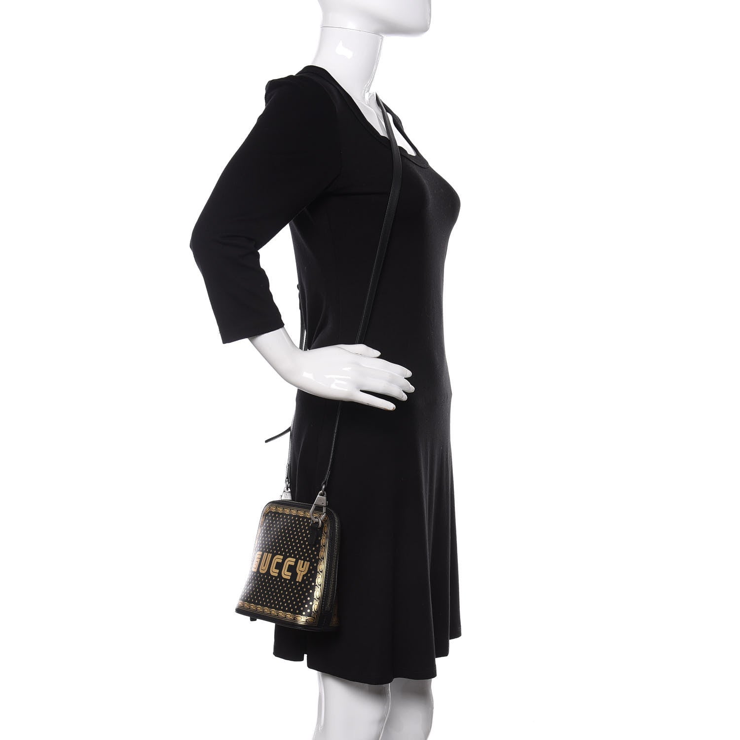 Gucci X SEGA Calfskin GUCCY Stars Mini Dome Shoulder Bag Black Gold 2 of 10