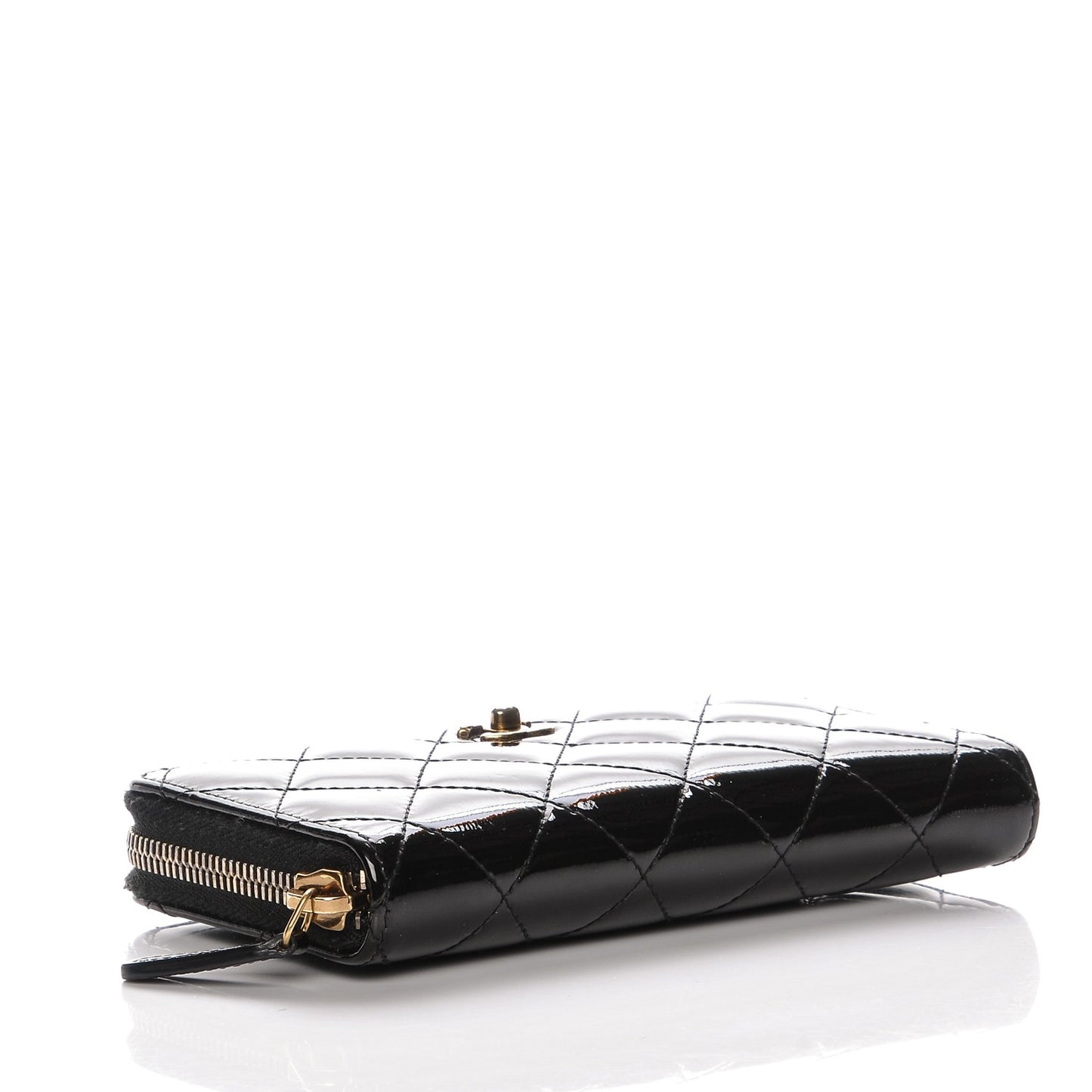 Patent Quilted Small Zip Around Wallet Black