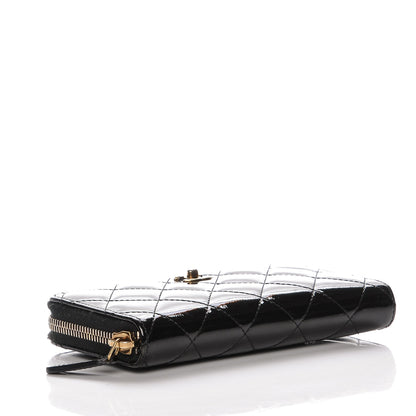 Chanel Patent Quilted Small Zip Around Wallet Black 4 of 9