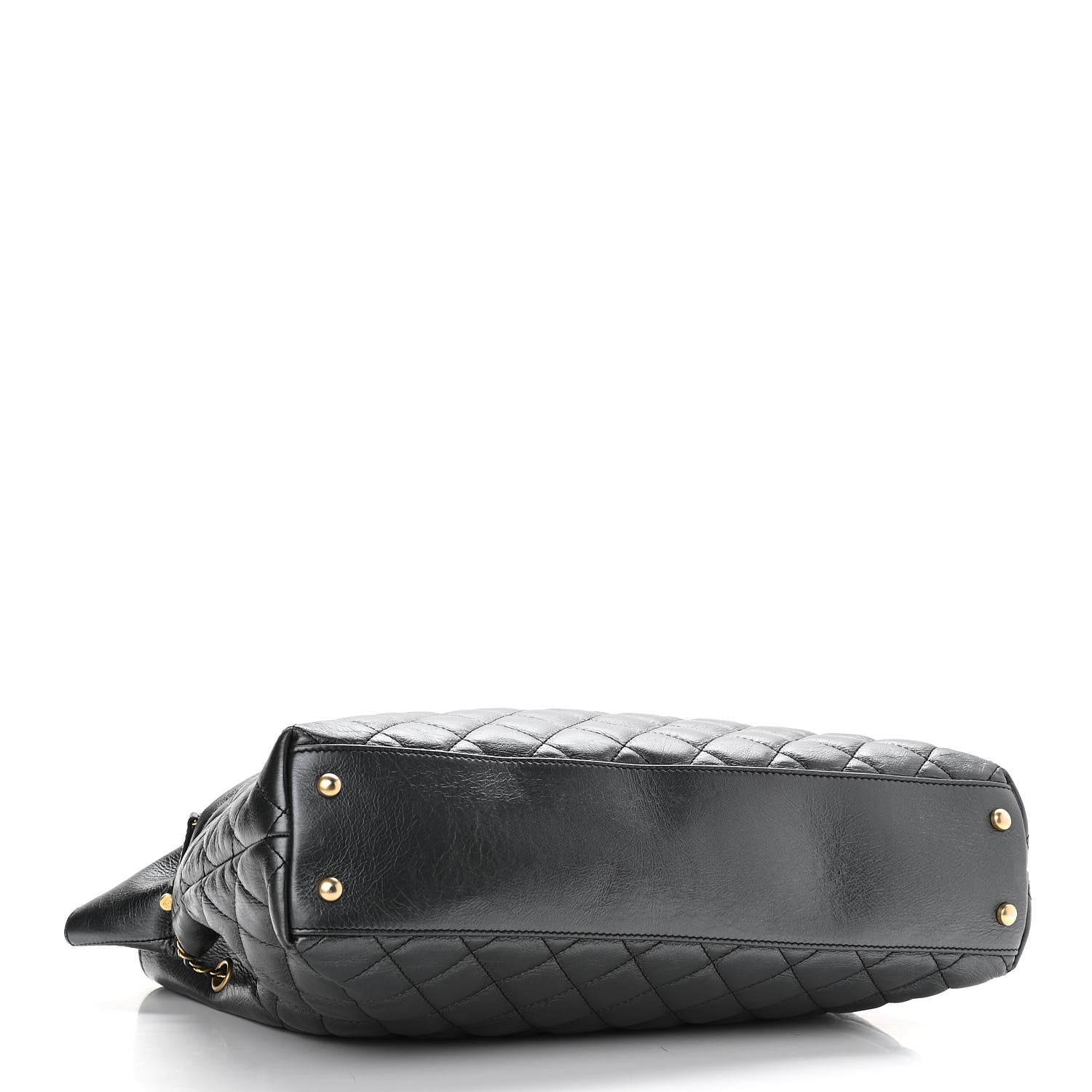 Chanel Metallic Aged Calfskin Quilted Drawstring Shopping Tote Dark Grey 4 of 14