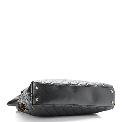 Chanel Metallic Aged Calfskin Quilted Drawstring Shopping Tote Dark Grey 4 of 14