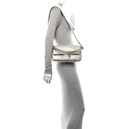 Fendi Crystal Vitello Laminato FF Medium Baguette Crystal Argento 2 of 9