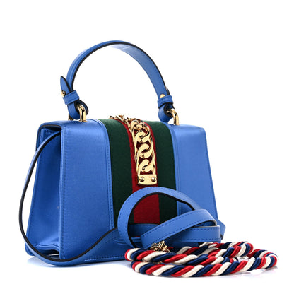 Gucci Satin Crystal Mini Sylvie Top Handle Bag Blue 3 of 15
