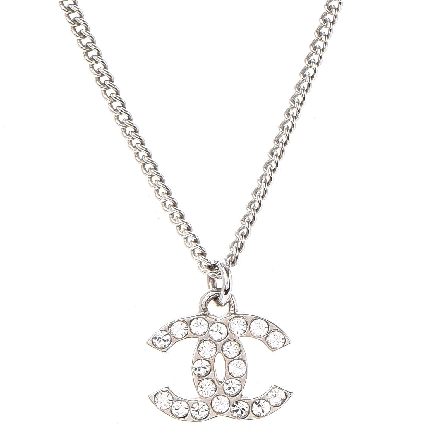 Chanel Crystal Timeless CC Necklace Silver 4 of 7