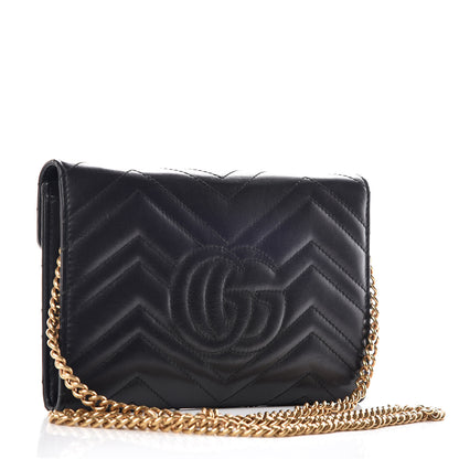 Gucci Calfskin Matelasse Mini GG Marmont Chain Wallet Black 3 of 14
