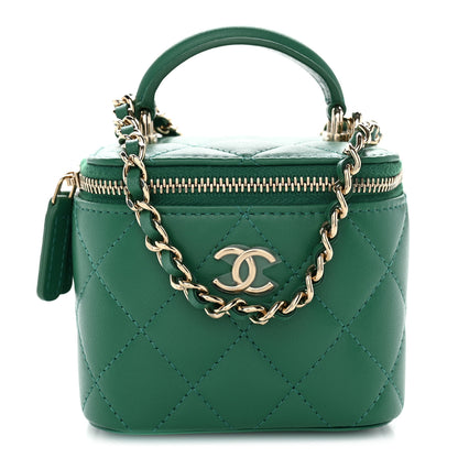 Chanel Lambskin Quilted Top Handle Mini Vanity Case With Chain Green 1 of 12