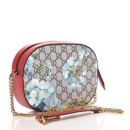 Gucci GG Supreme Monogram Blooms Mini Chain Shoulder Bag Beige Blue Navy Hibiscus Red 3 of 9