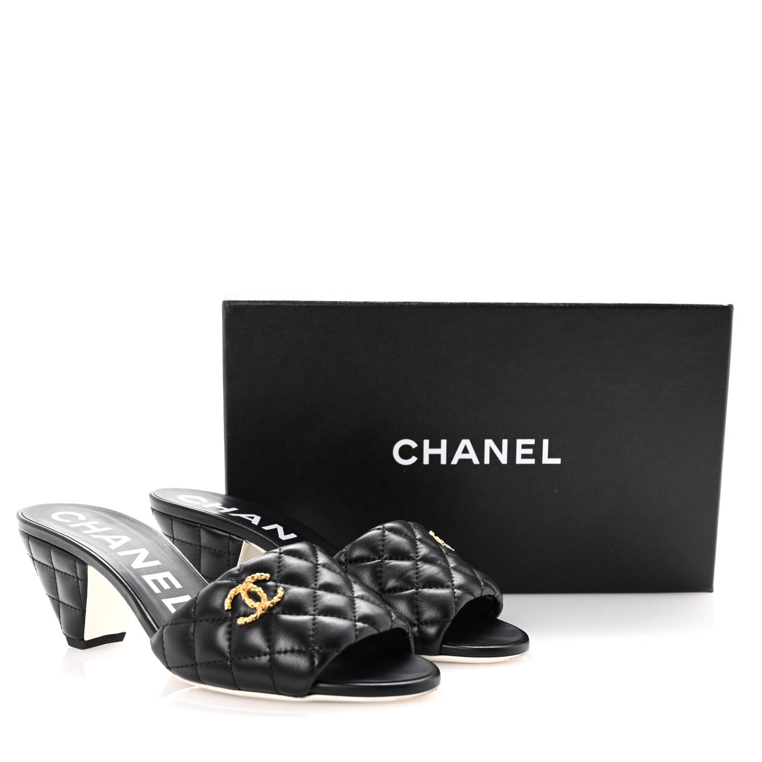 Chanel Lambskin Quilted Textured CC Mules 38 Black 10 of 10