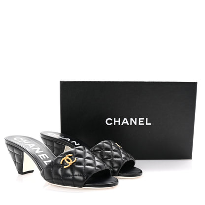 Chanel Lambskin Quilted Textured CC Mules 38 Black 10 of 10
