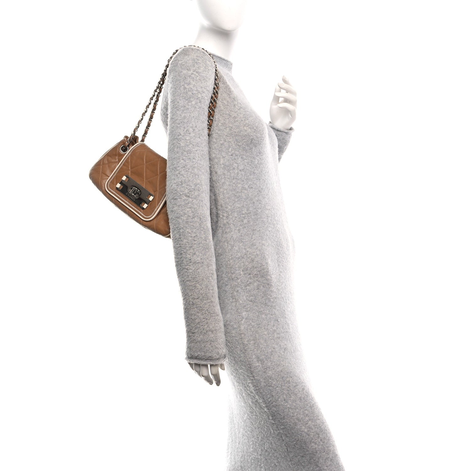 Chanel Lambskin Quilted East West Accordion Flap Dark Beige