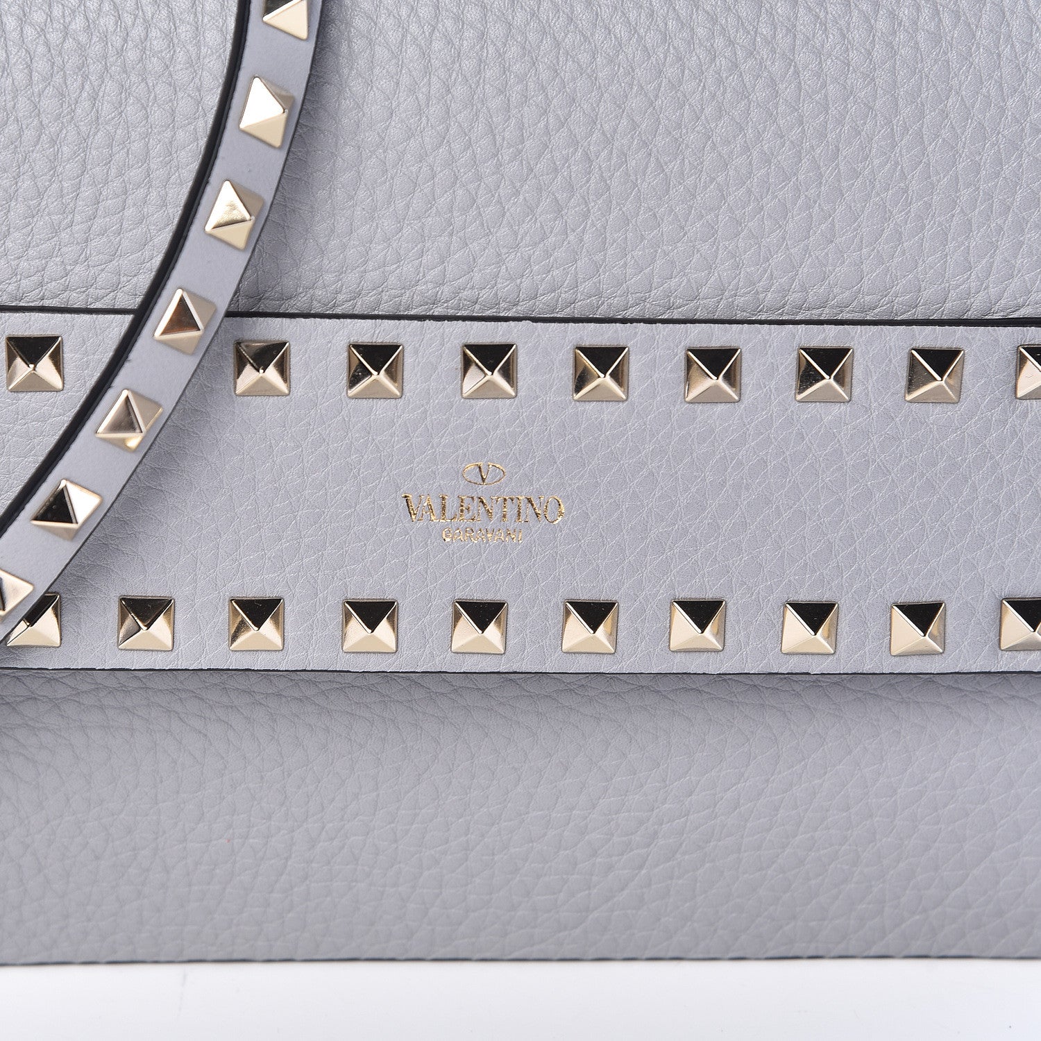 Valentino Garavani Pebbled Calfskin Rockstud Side Slip Crossbody Pastel Grey 9 of 9