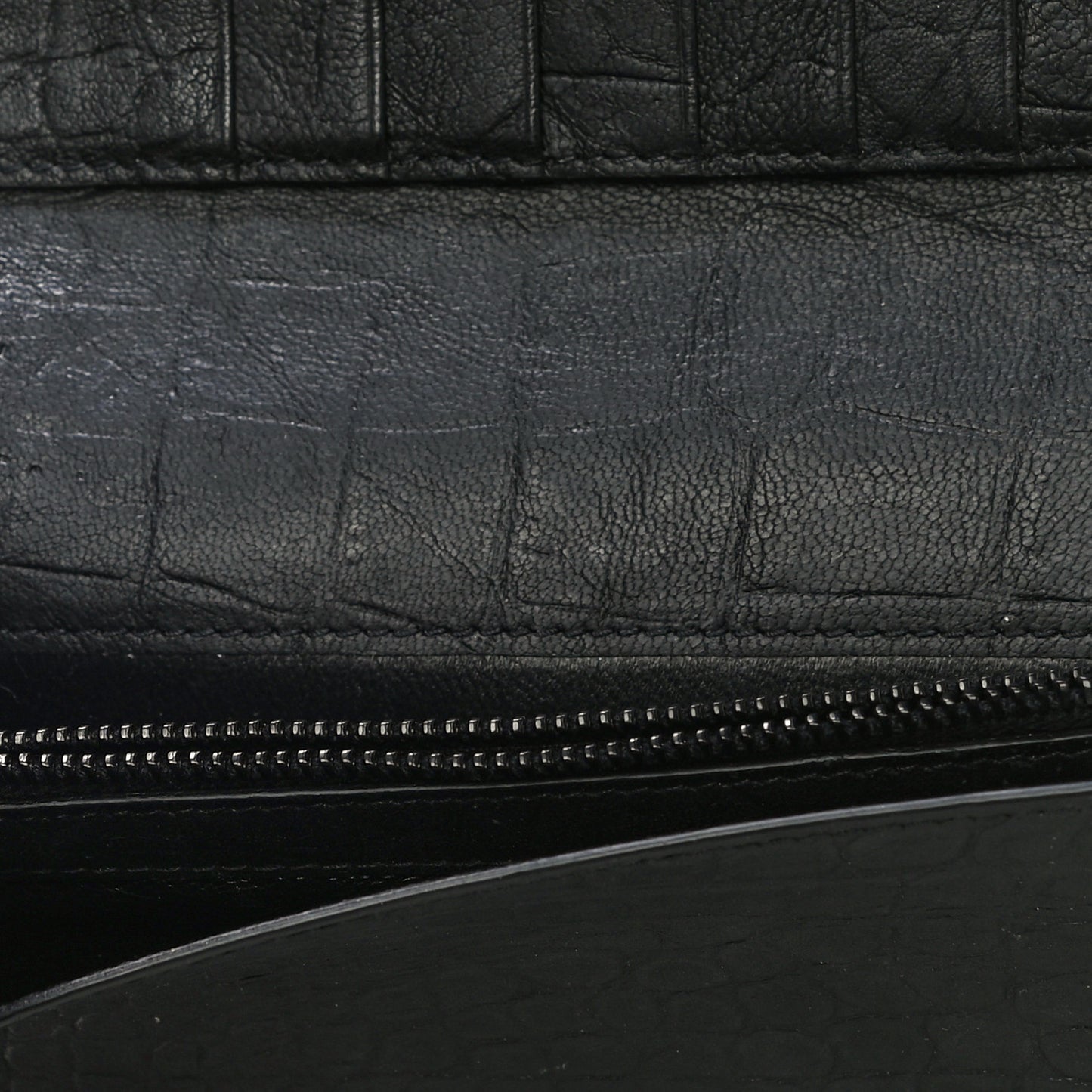 Crocodile Embossed Sheepskin Mens Zip Around Continental Wallet Black