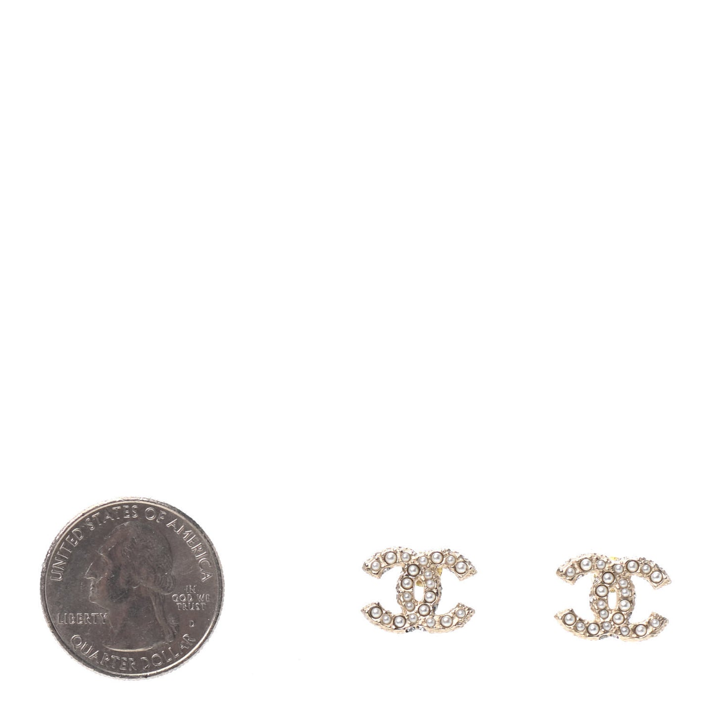 Pearl Crystal CC Stud Earrings Gold