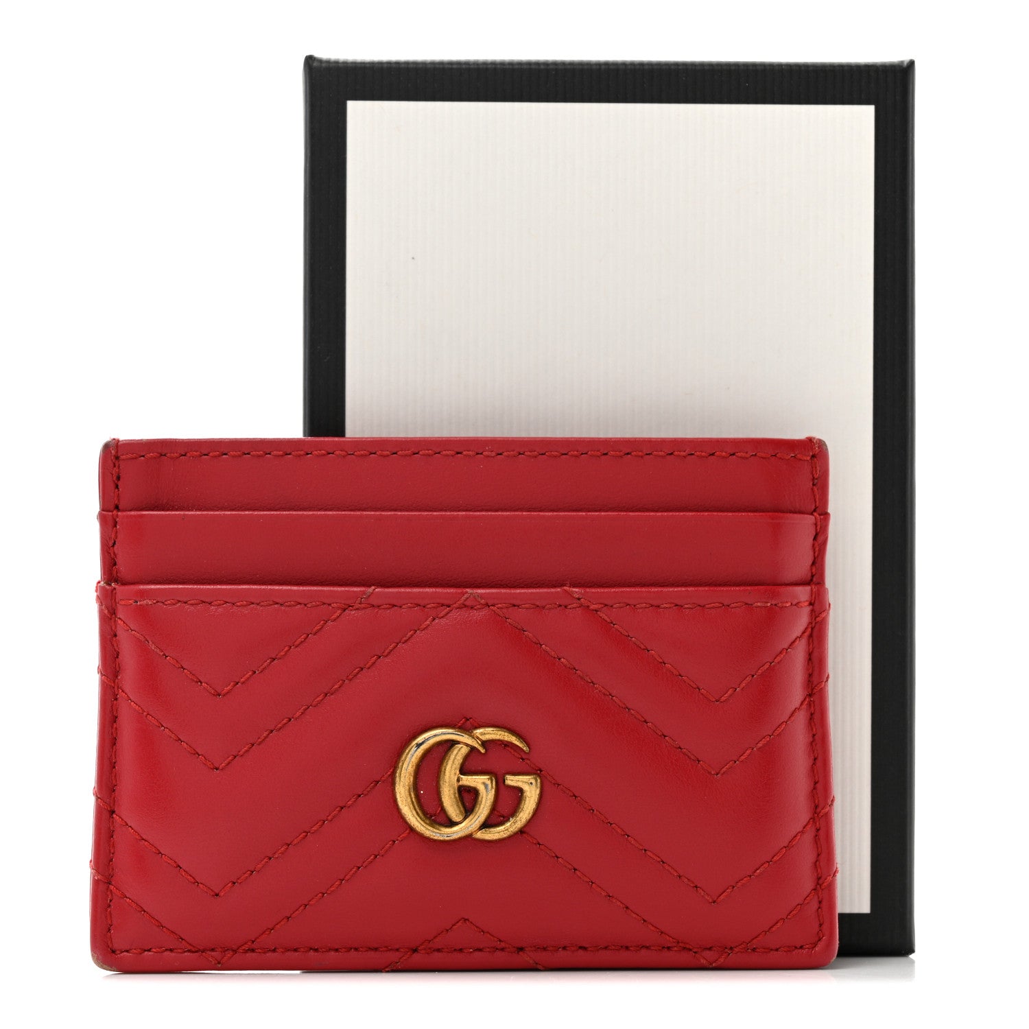 Gucci Calfskin Matelasse GG Marmont Card Holder Hibiscus Red 10 of 10